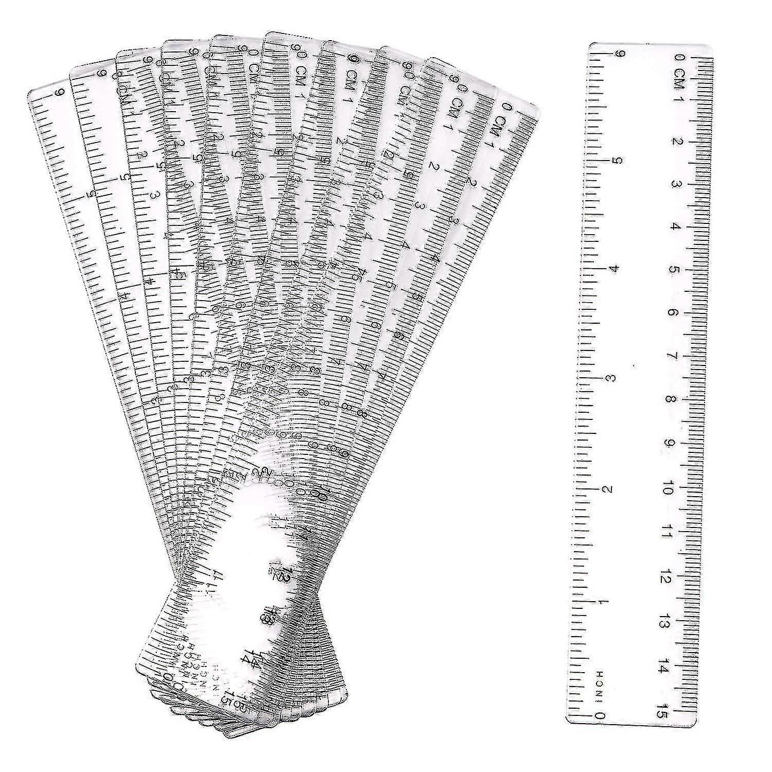 Régua plástica transparente 15 cm 6 polegadas máquina de régua de medição de 6 polegadas 10 peças