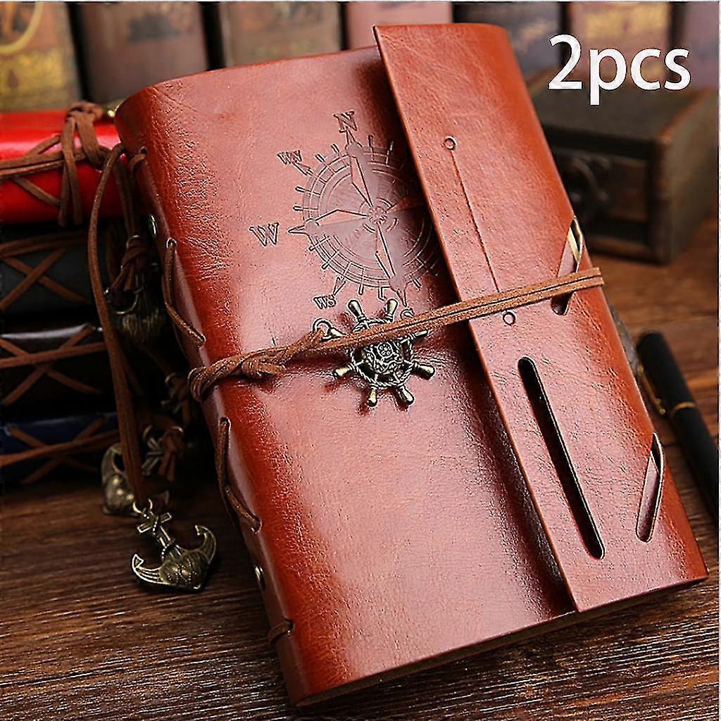 Imitation Leather Diary, Notebook, Refillable, Spiral Binding, Classic, Embossed, Travel Diary, With Blank Pages And Retro Tags