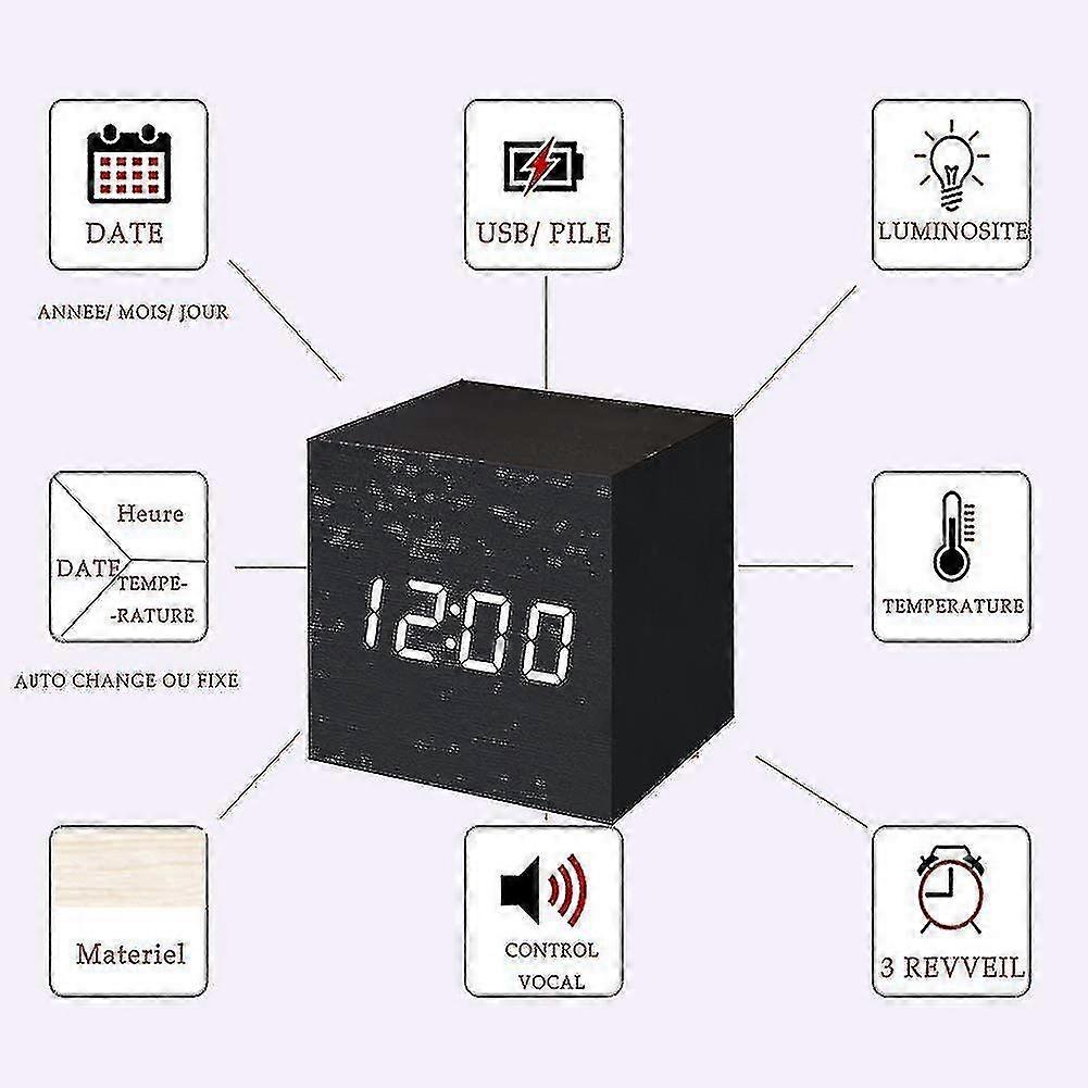2023-sveglia digitale a led portatile, mini orologio silenzioso con attivazione vocale semplice