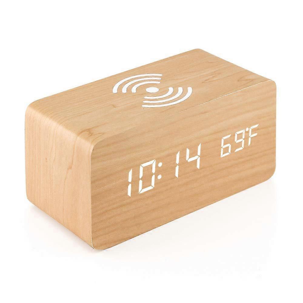 Wooden Digital Alarm Clock With Wireless