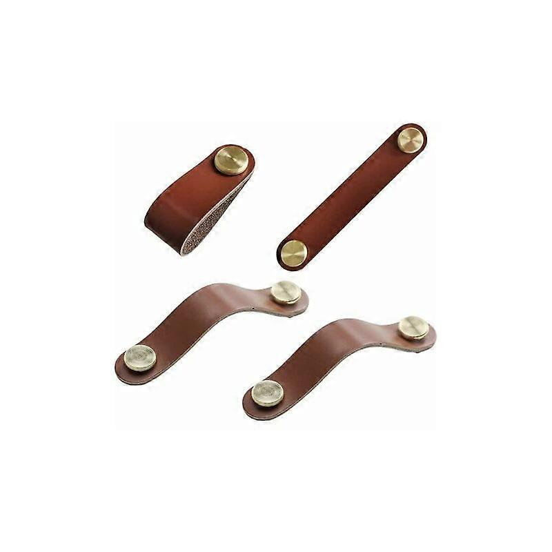 Leather cabinet knobs, 4 vintage furniture knobs, leather cabinet knobs, brown