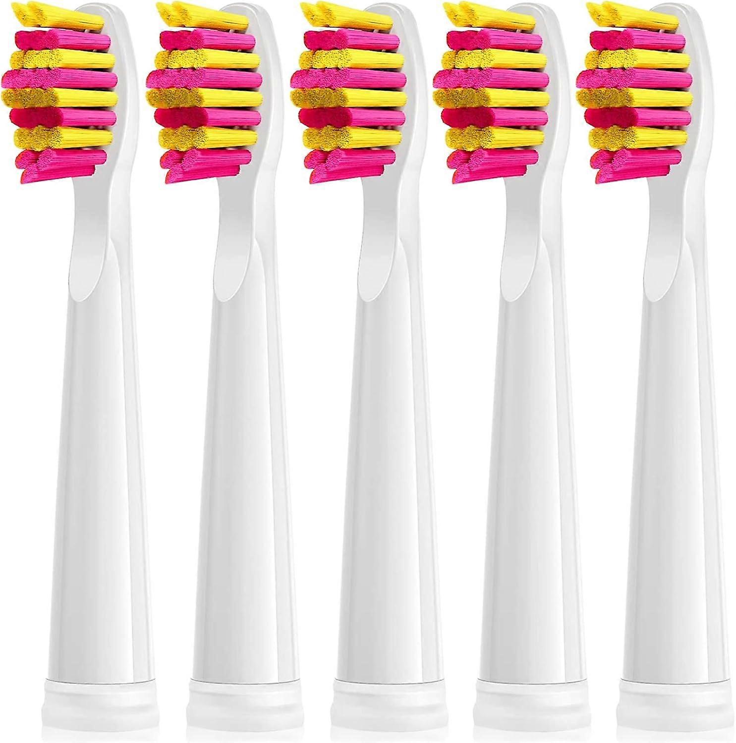 5pc Replacement Brush Heads Suitable for Fairywill FW-507 D7 Electric Toothbrush Soft Bristles Replacement Head (Pink Brush Head)