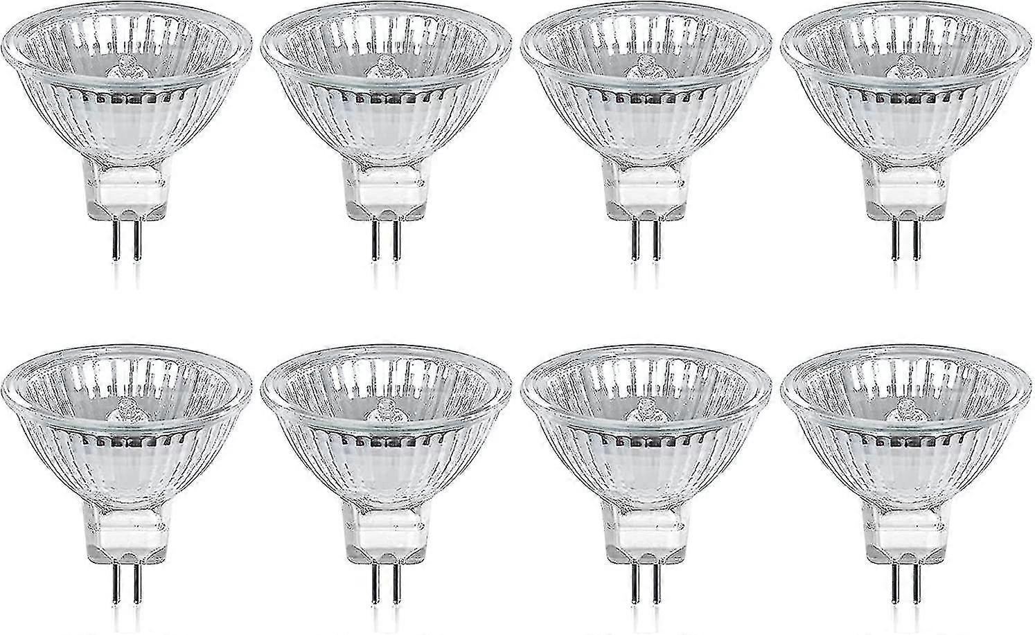 لمبة الهالوجين Gu5.3 Mr16 35W / 50W 12V أبيض دافئ 2800k عكس الضوء ، غطاء زجاجي 400 لومن 2 دبوس استبدال الأضواء ، حزمة من 8