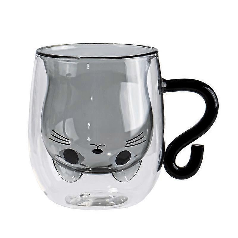 1PC Creative Coffee Cup Mug Glass Cat Shape 280ML Double Wall