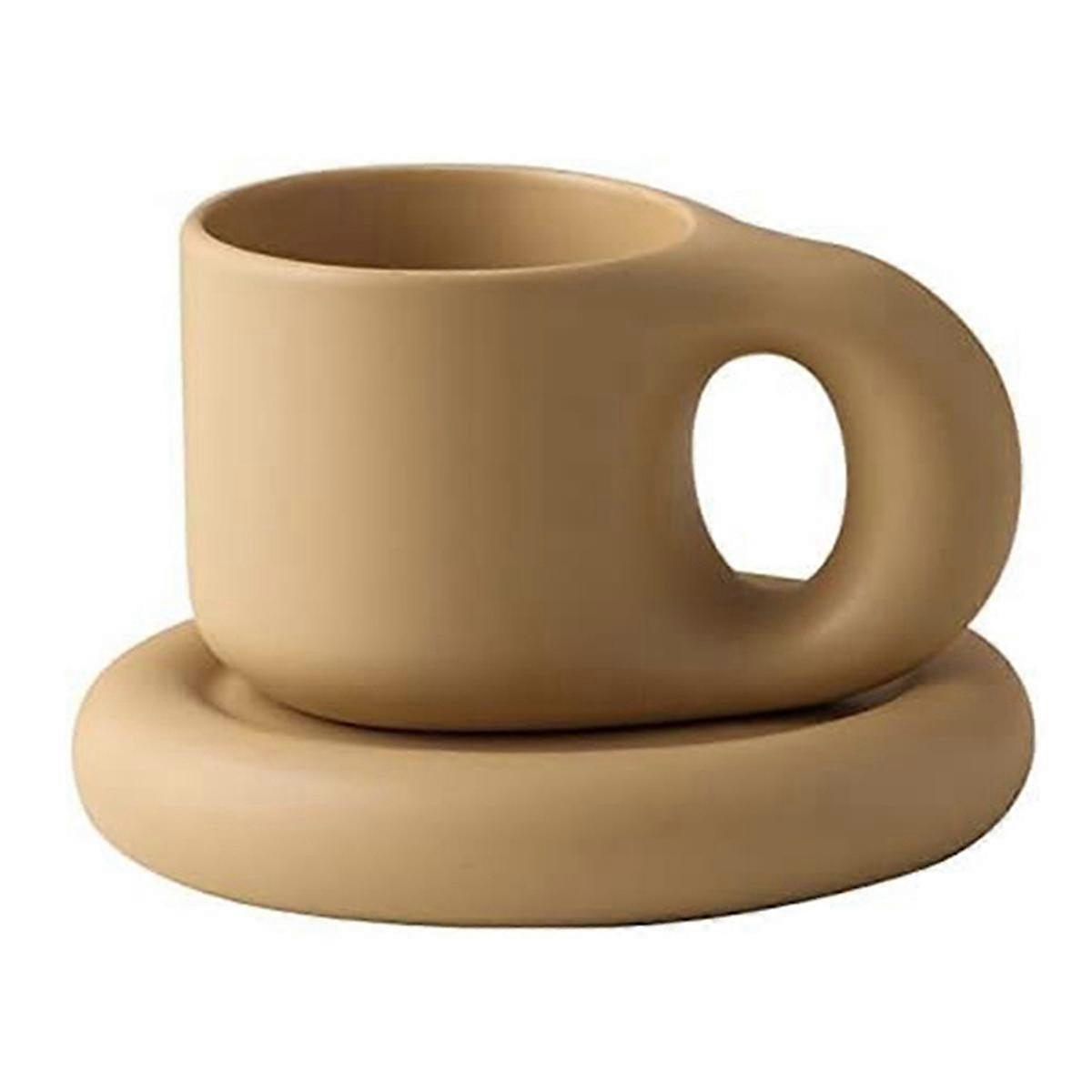 Ceramic Mug Chubby Coffee Mug Cute Tea Cup with Saucer Novelty Cute Fat Handle Cup Set for Home Dec