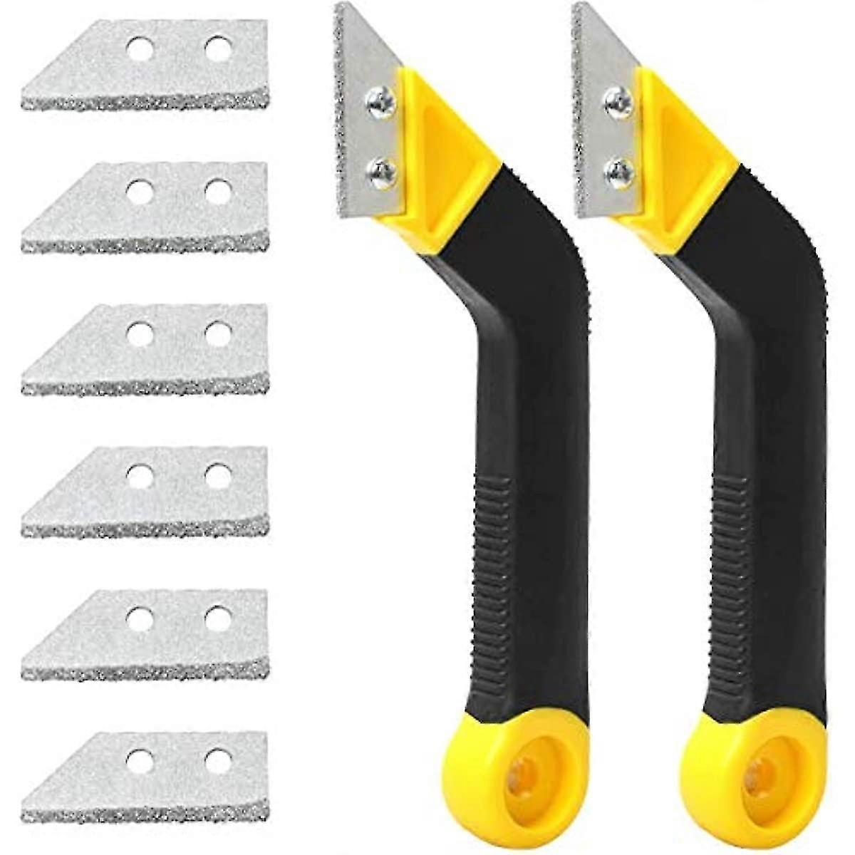 2 Pcs Grout Remover Floor Tile Grout Saw Angled Grout Scraping Rake Removing Tool For Wall Tiles With Extra 6 Pieces Replacement Accessories For Tile