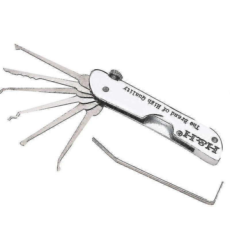 Lock Picking Set Foldable 7 In 1 Stainless Steel Lock Pick Set With Wrench Compact Training Kit(silver)