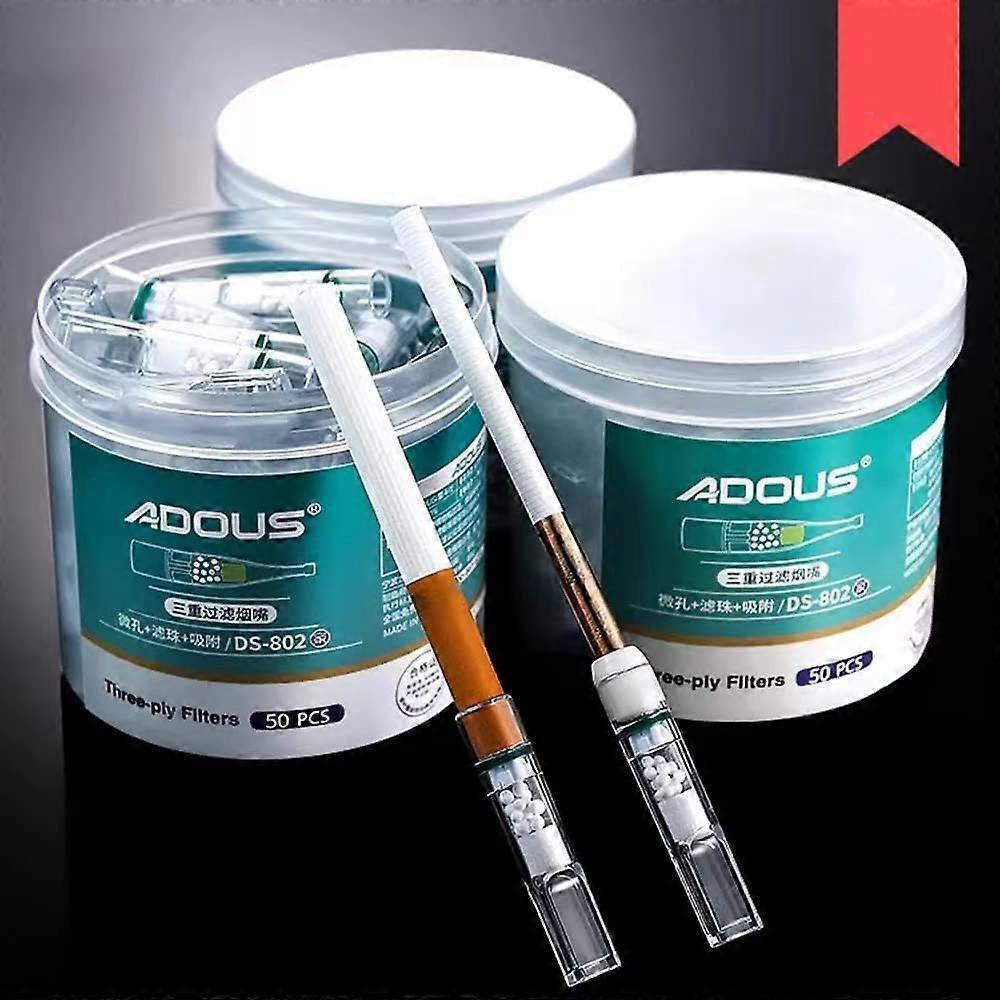 (100pcs)2 Pack Disposable Cigarette Filters, for Smokers with Triple Filtration Function, Reduce Tar Smoke Stains, Free Portable Box+Fine Cigarette Co