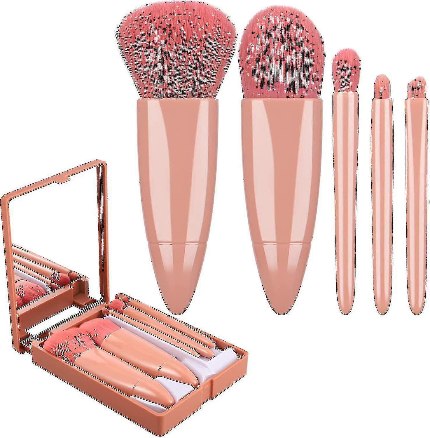 Portable Makeup Brush Set With Mirror Case 5pcs Professional Makeup Brushes