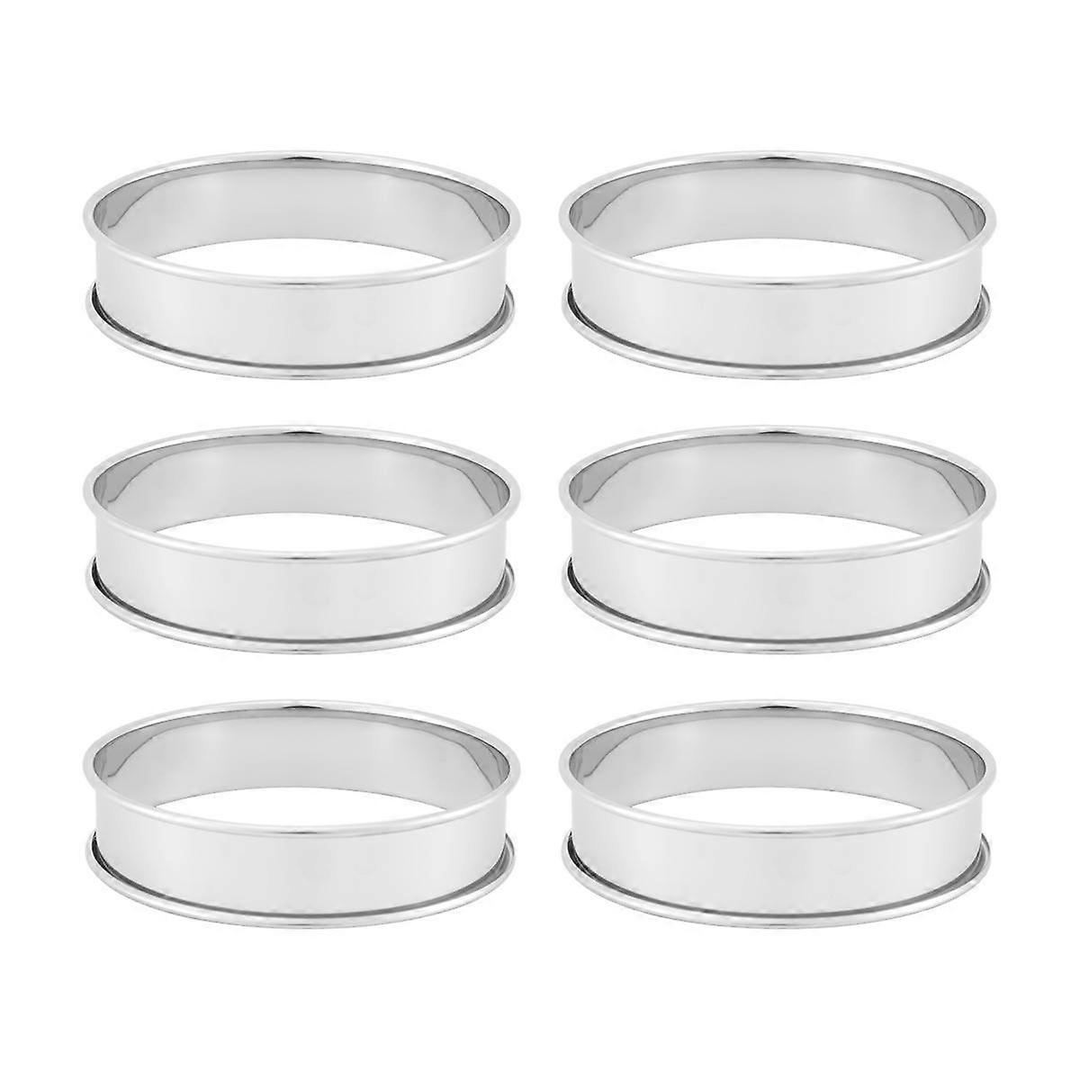 6個パック 4インチ ダブルロールイングリッシュマフィンリング、ステンレススチールクランペットリング、タルトリング、ラウンド