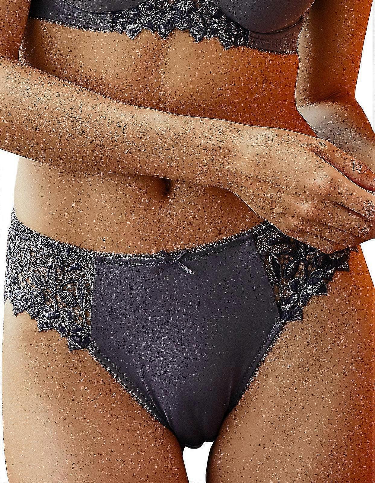 11010-E Women'S Grey Floral Embroidered Brief