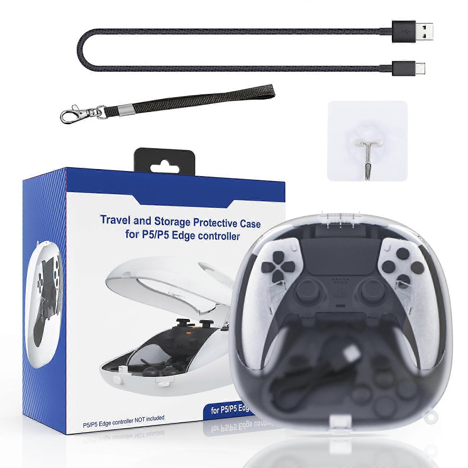 Rechargeable Case for PS5/PS5 Edge DualSense Controller Hard Shell Protective Cover, Storage Case, Carrying Bag with Charging Cable Lanyard