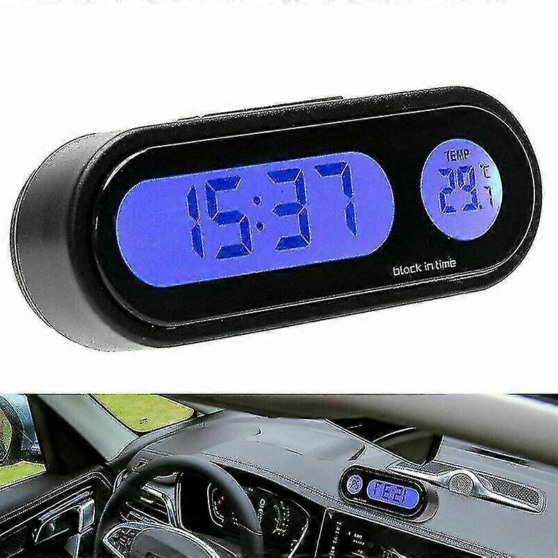 2 In 1 Lcd Digital Car Electronic Led Time Clock Thermometer W/ Backlight Black