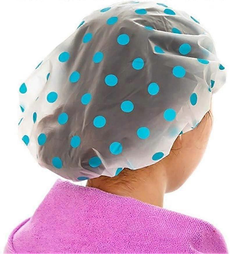 Reusable waterproof EVA plastic lace elasticated patterned cap shower cap shower cap. 1 piece, blue