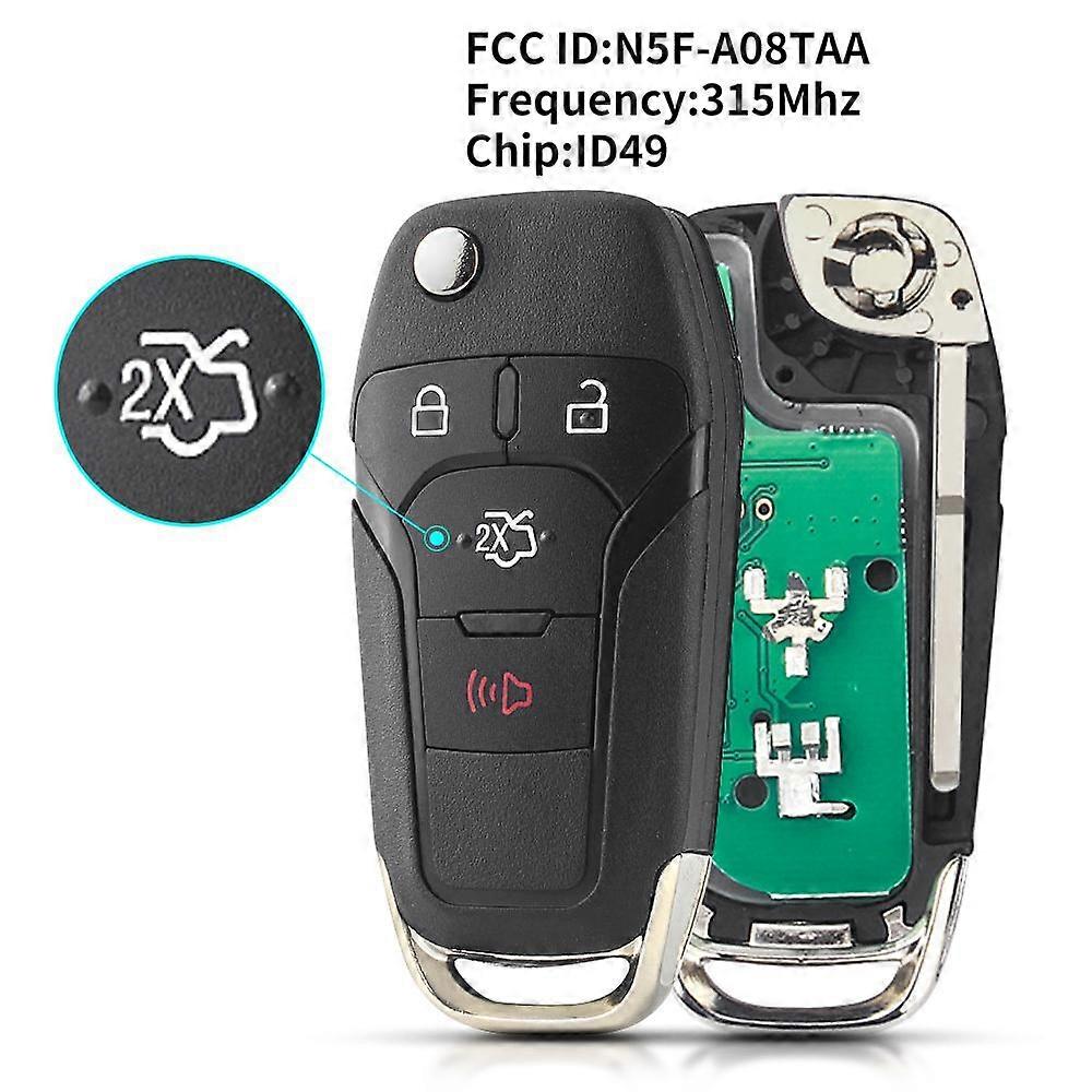 3+1/4 Buttons Flip Remote Key Keyless Entry Fob 315MHz ID49 Chip for Ford Fusion 2013-2015 FCC ID: N5F-A08TAA HU101