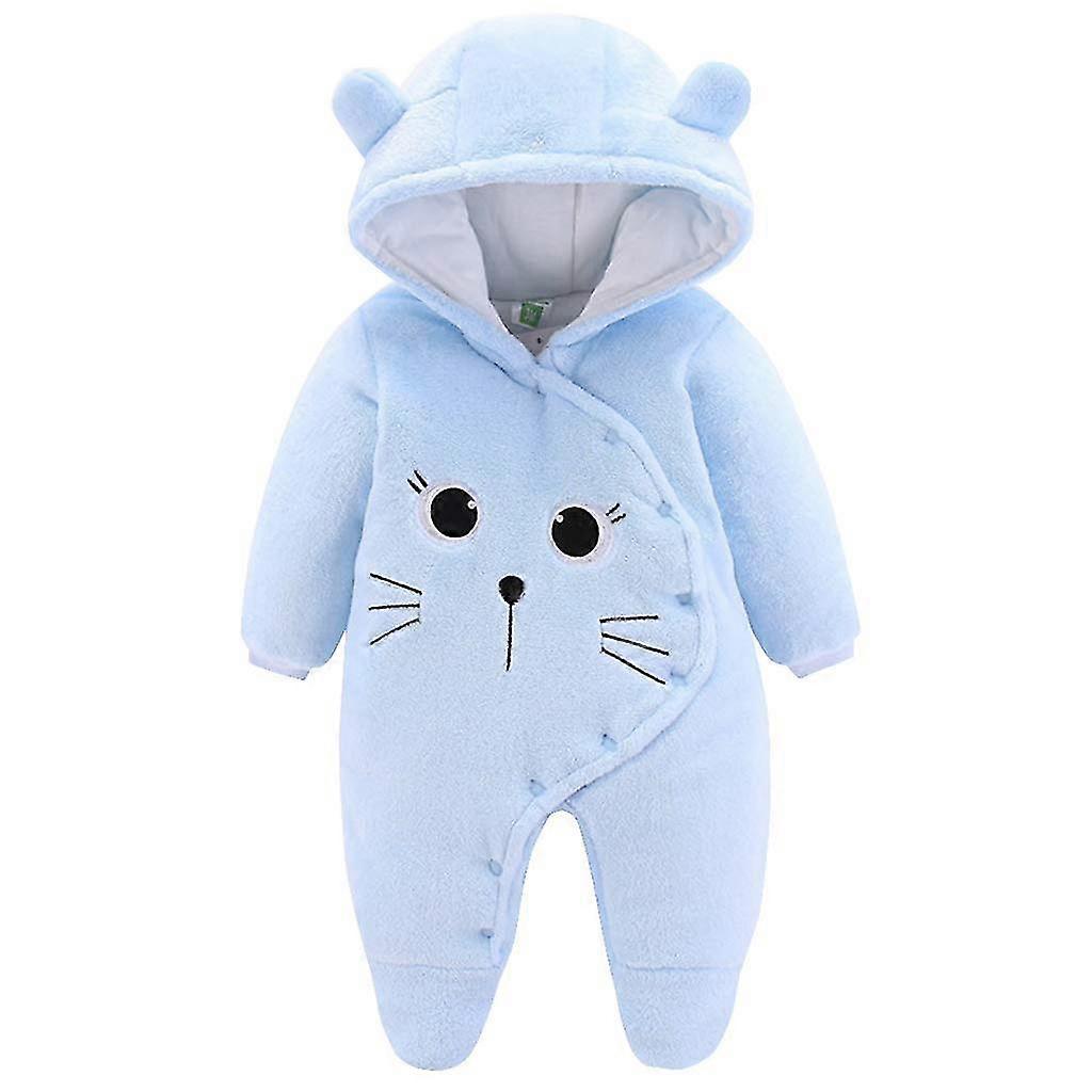 Baby Winter Fleece Hooded Jumpsuit Girls Boys Snowsuits Warm Rompers Outfits Blue 0-3 Months