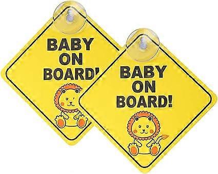 2pcs Baby on Board Car Warning (Lion Style,12*12cm), Baby on Board Car Warning Sticker Signs with Suction Cups