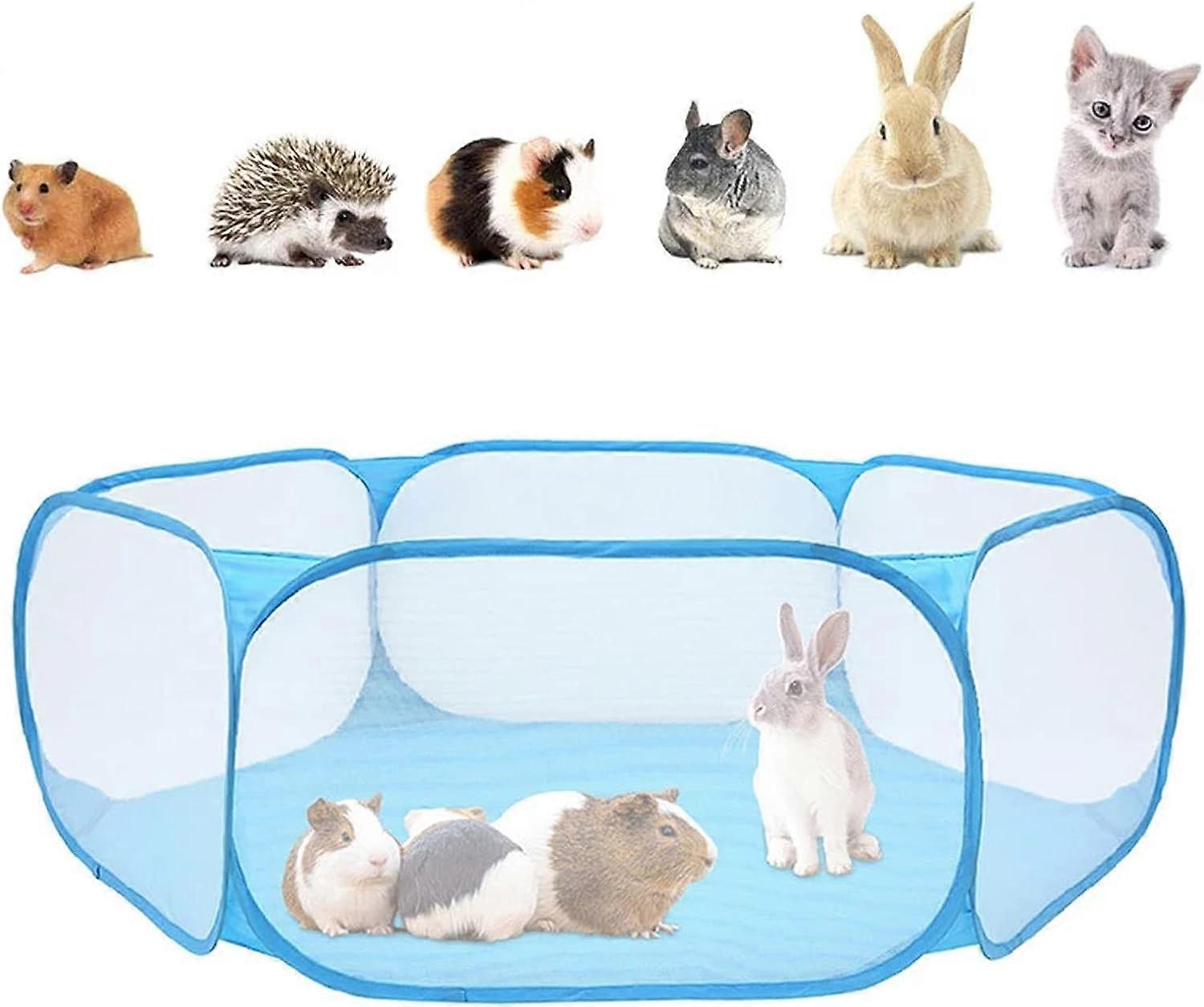 Portable Small Animal Playpen, Oxford Fence Small Animal Breathable Transparent Popular Open Playpen for Guinea Pig, Rabbits, Hamster, Chinchillas and