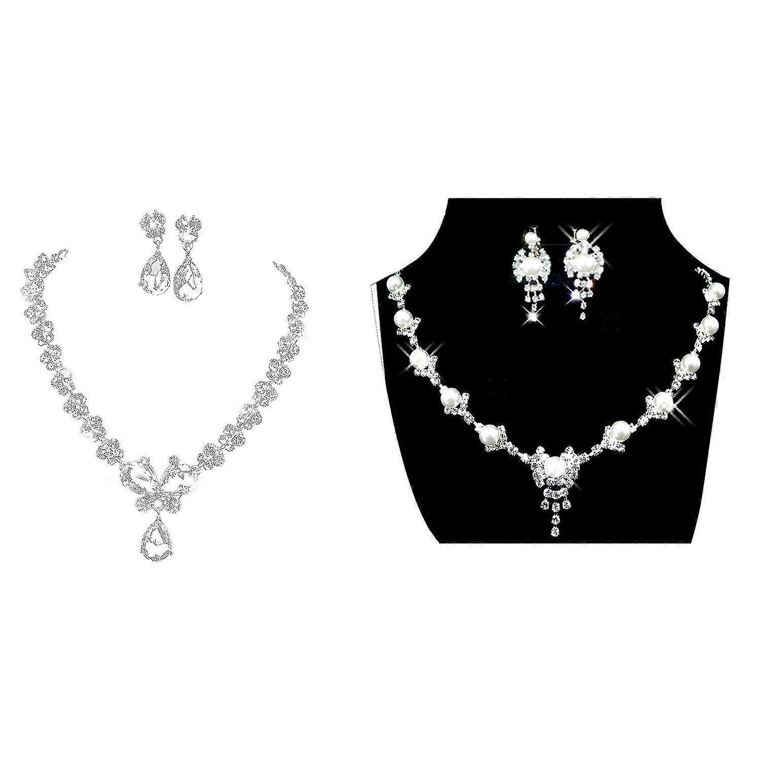 Bow Tassel Crystal Necklace Earrings Set