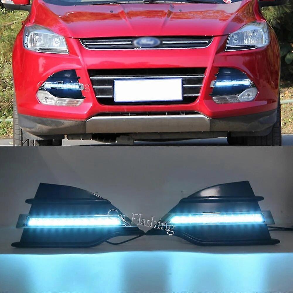 2PCS LED Daytime Running Light DRL daylight Fog Light with yellow turn signal For Ford Kuga Escape 2013 2014 2015 2016