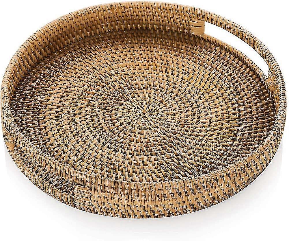 Rattan Serving Tray With Handles 30cm Hand Woven Wicker Trays Rattan Tray Rustic Decorative Tray