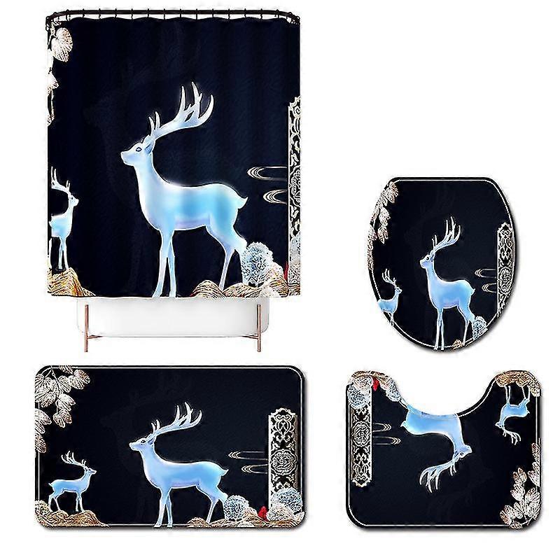 Mng Mønstret Elg Toalett Gulvmatte Firedelt