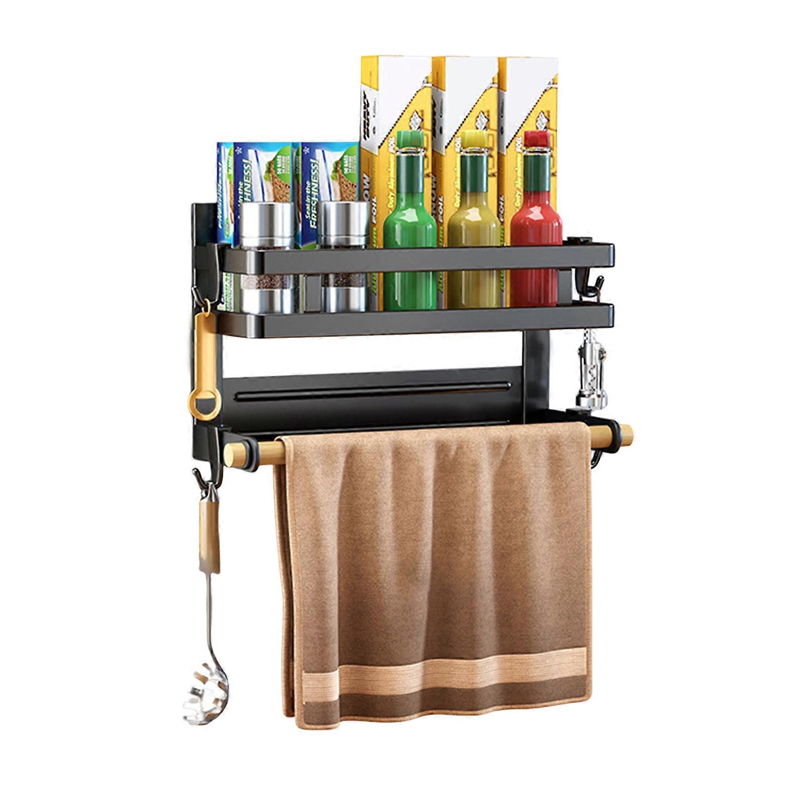 Magnetic Refrigerator Shelf Paper Towel Holder Strong Load-bearing Easy Installation Spice Shelf Kitchen Organizer with Towel Roll Holder