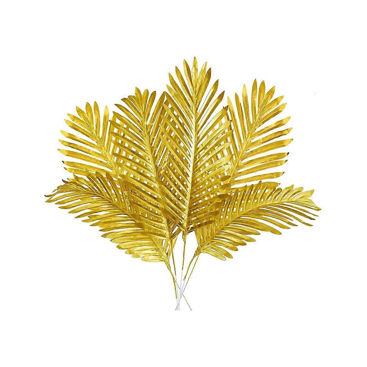 8 Pcs Artificial Gold Palm Leaves Realistic Golden Plants Leaf Gold Tropical Palm Leaf Faux Gold Le