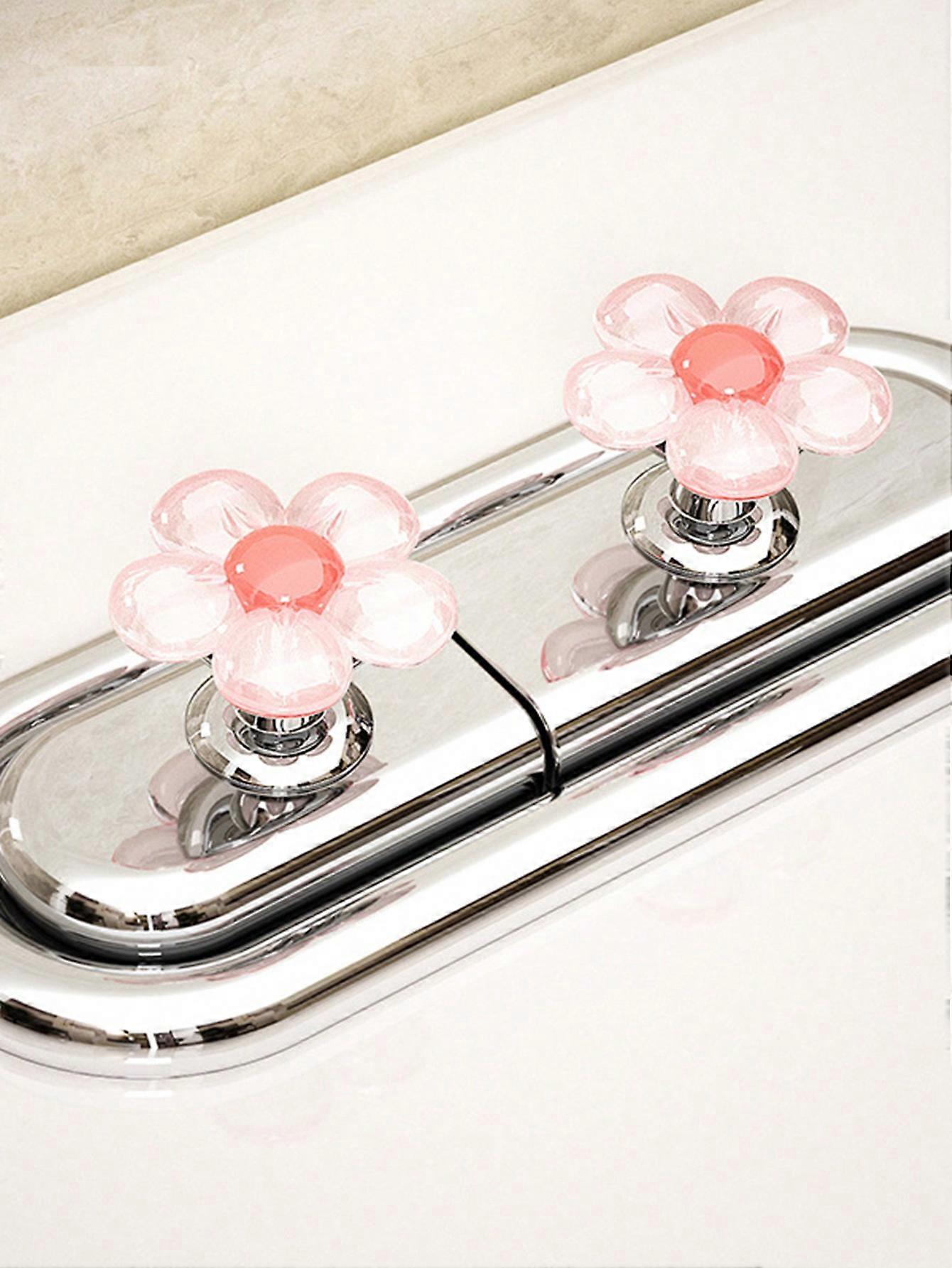 2kpl vaaleanpunainen söpö kukan muotoinen wc-painike kynsisalonkiin ja yhteiseen kylpyhuoneen wc-säiliöön