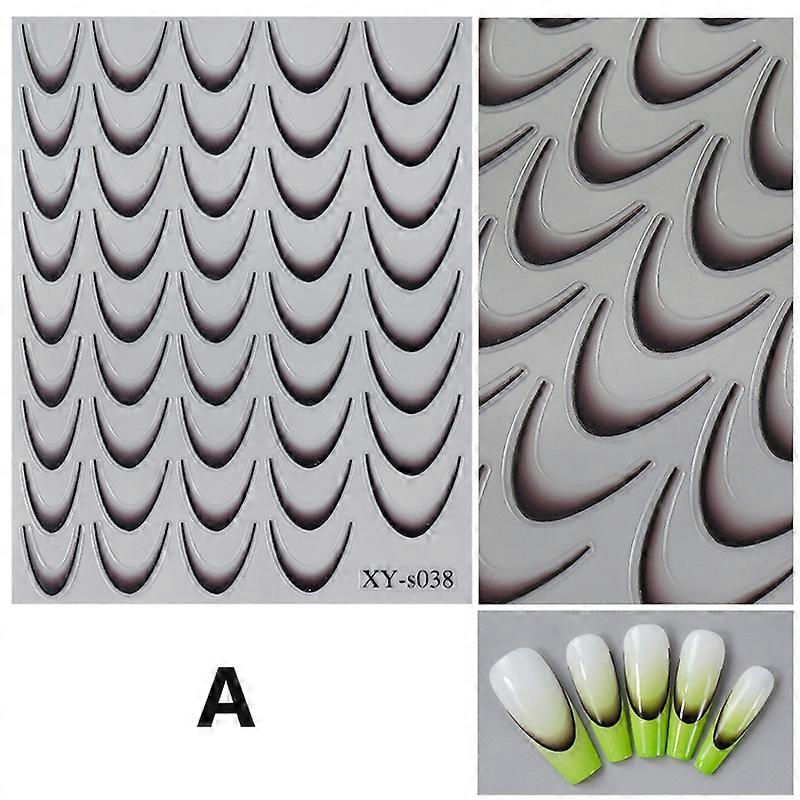 1 Sheet 3D Gradient French Line Nail Stickers Stripe Lines Sliders Nail Accessories Manicure Moon Shape Design