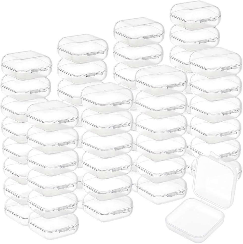 100Pcs Clear Small Plastic Storage Containers 1.6x1.4x0.7Inch Mini Transparent Storage Box with Hinged Lid Clear Earplugs Storage Box for Beads Ear Nu