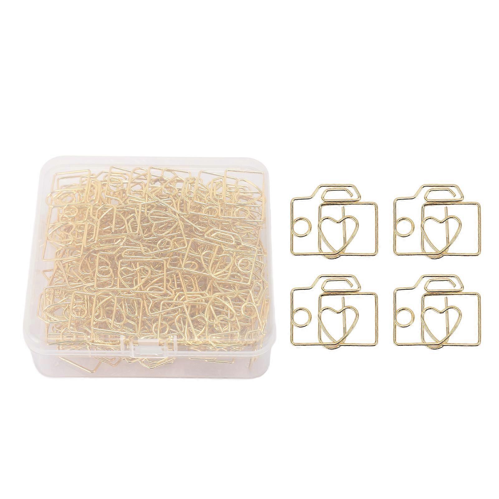 80PCS Iron Camera Shaped Paper Clips with Storage Box for Office Gold