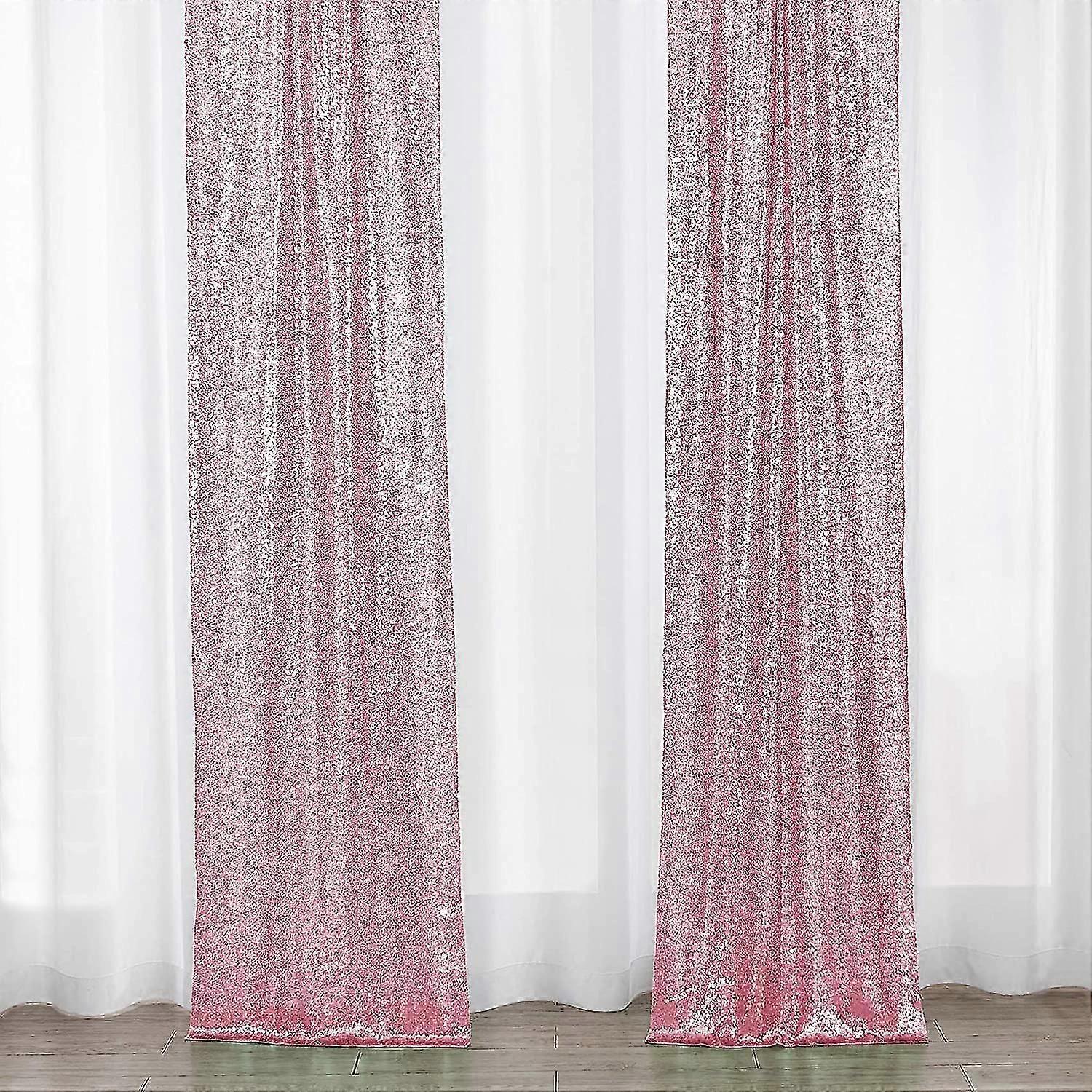 28ft-2pcs Light Pink Sequin Backdrop Curtains Panels, Photography Backdrop Glitter Curtains
