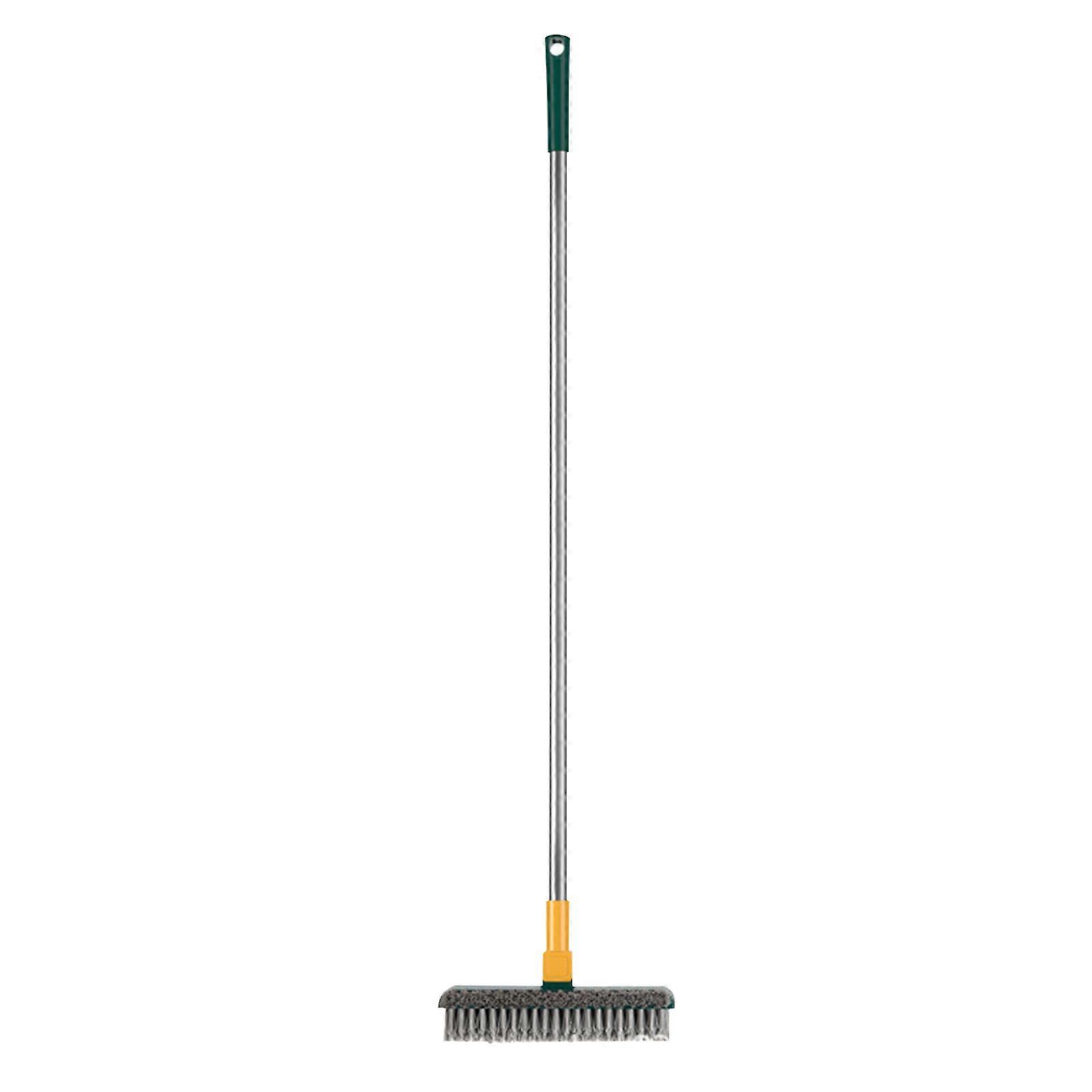 2 In 1 Scalable Cleaning Floor Scrub Brush With Long Handle Grout Scrape V-Shape Stiff Bristle Squeegee 180° Rotating