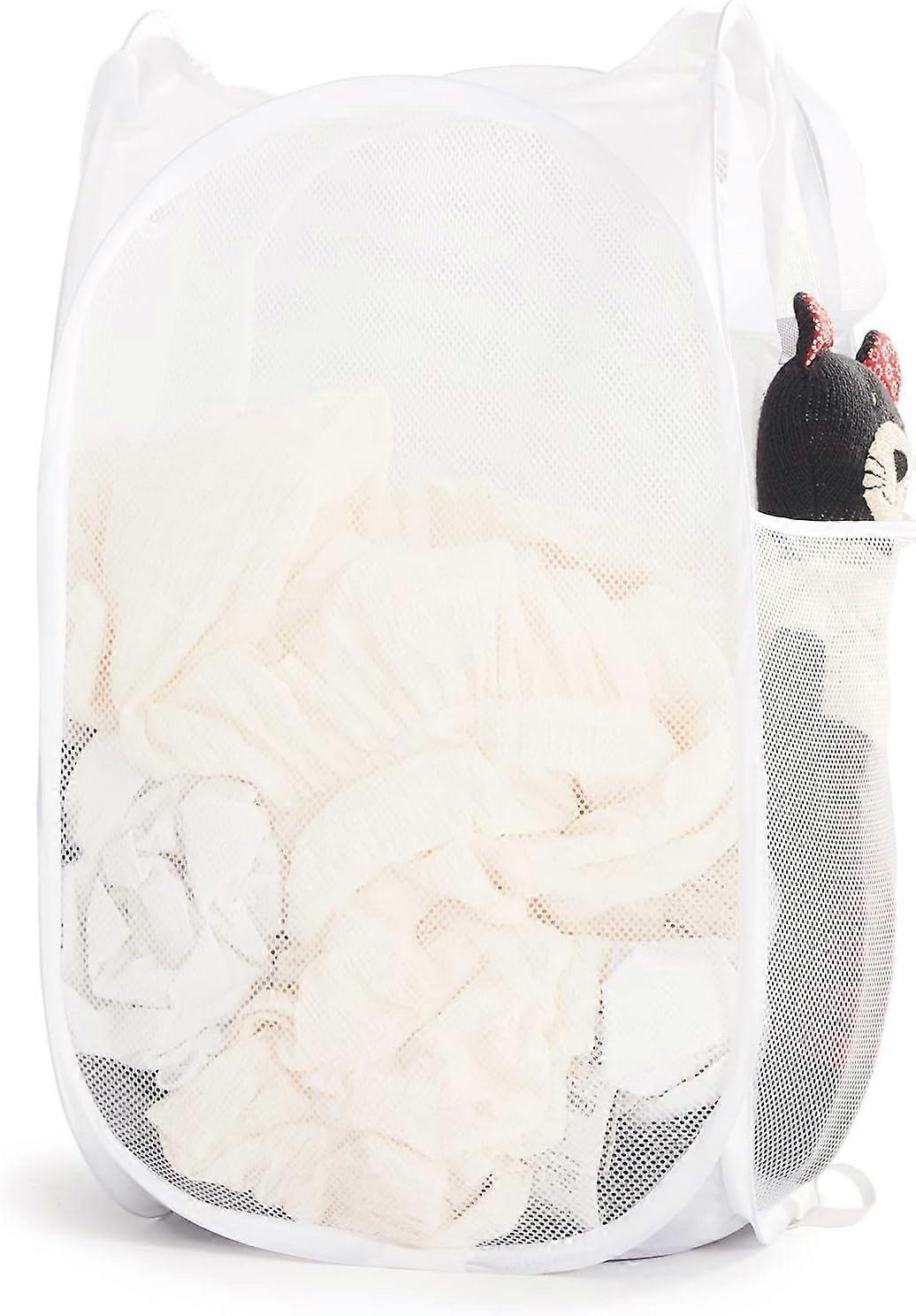 Mesh Pop Up Laundry Hamper With Durable Handles - Portable Collapsible Clothes Baskets For Dorm（White）
