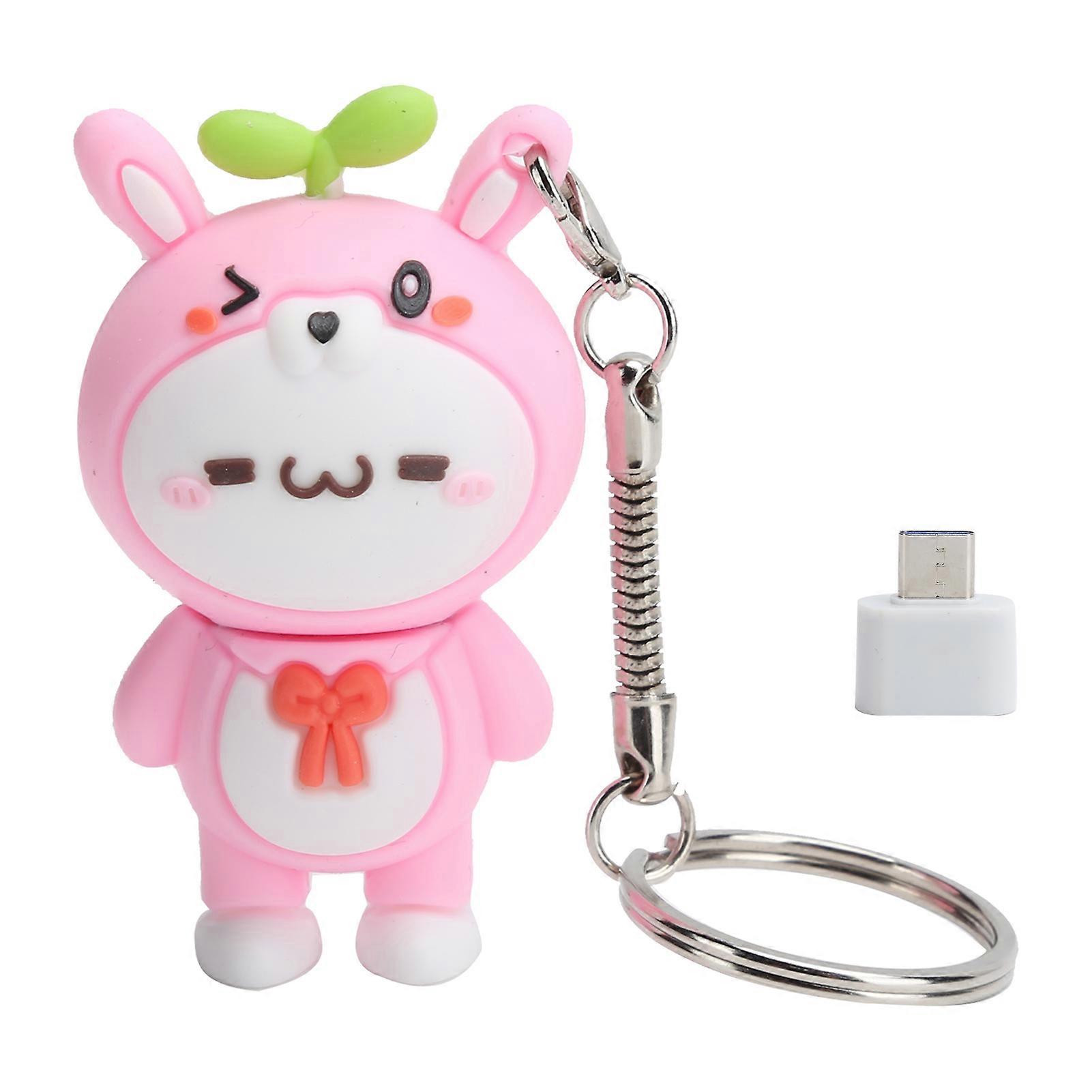 Flash Drive Pen U Disk USB2.0 Memory Disc High Speed TypeC Adapter Cartoon Rabbit Pattern(128GB )