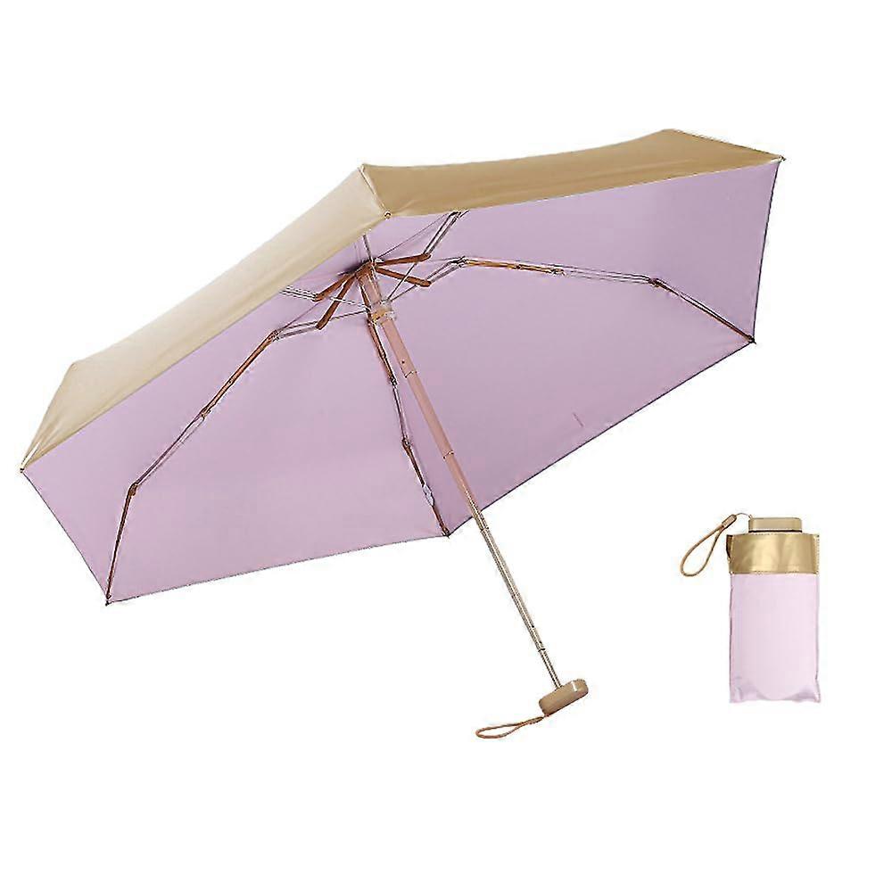 Mini folding umbrella, ultra slightly compact umbrella, rain -proof and 99 %UV protected umbrella, titanium gold