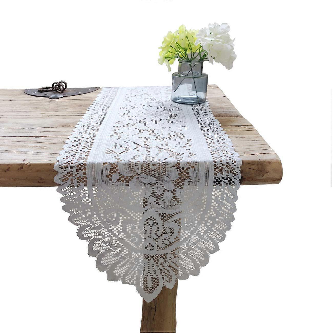 2 packs of cotton crochet lace rectangular tablecloth chiffon scarf lace (white style, 13 'x 44')