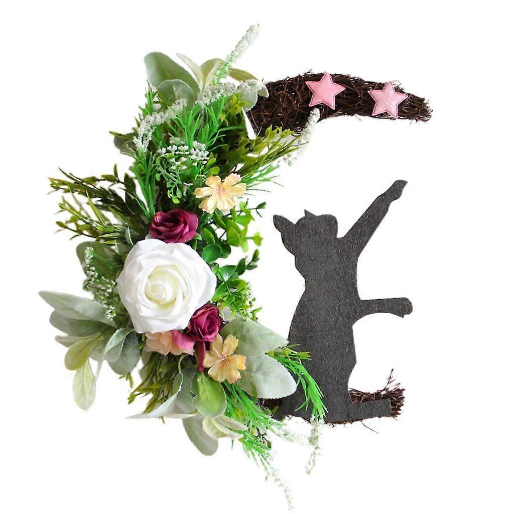 Couronne de fleurs artificielles en forme de lune pour chat, décoration d'automne rustique