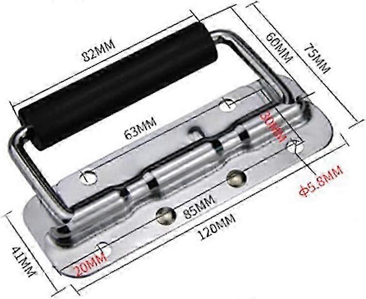 2pcs Stainless Steel Handles,Spring Folding Handle, Metal Chest Handle for Tool Boxes, with Black PVC Handle (120 mm * 41 mm)