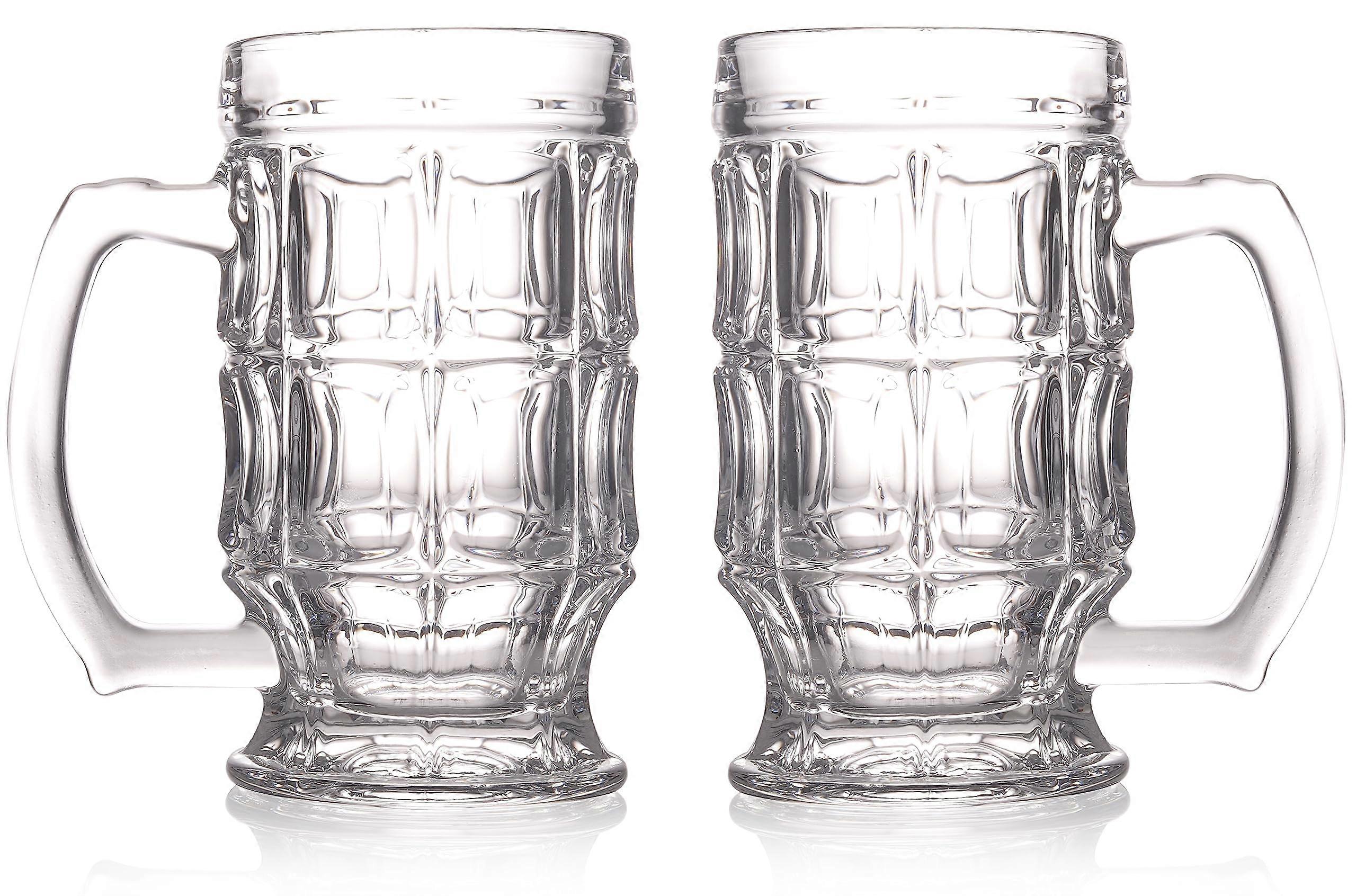 1 Pint Glass Dimple Beer Mugs Set Of 2 Thick British Pub Cup With Large Handle Heavy Stein For Home Parties BBQ