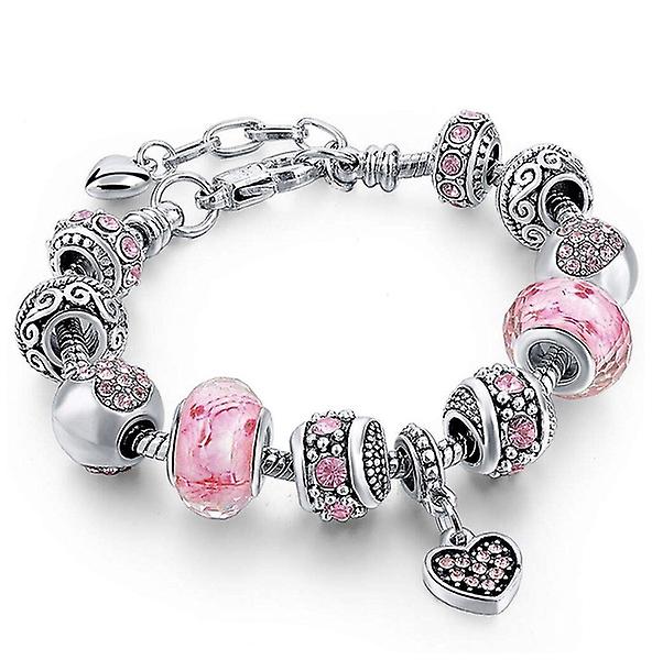 Cristallo Rosa E Bracciale Charm Cuore