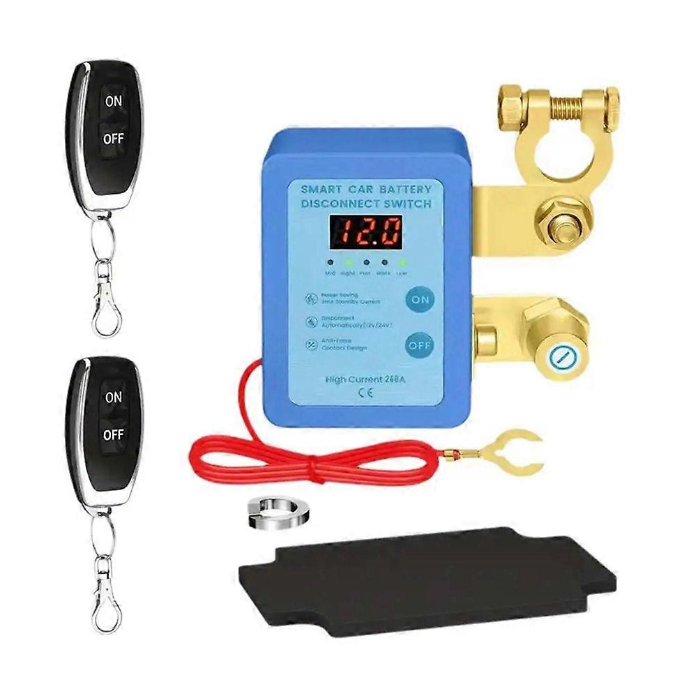 240A 12V Remote Battery Disconnect Switch with Led Voltage Display Automatic Power Shut Off Switch
