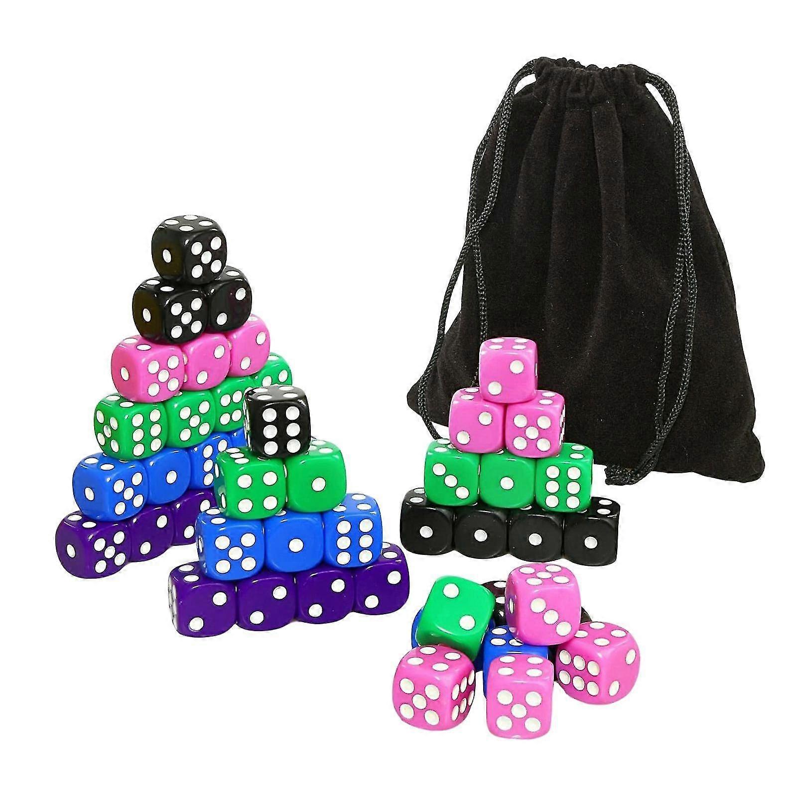 50Pcs D6 6 Sided Dice Set with Velvet Pouch Bar Toys Table Borad Games