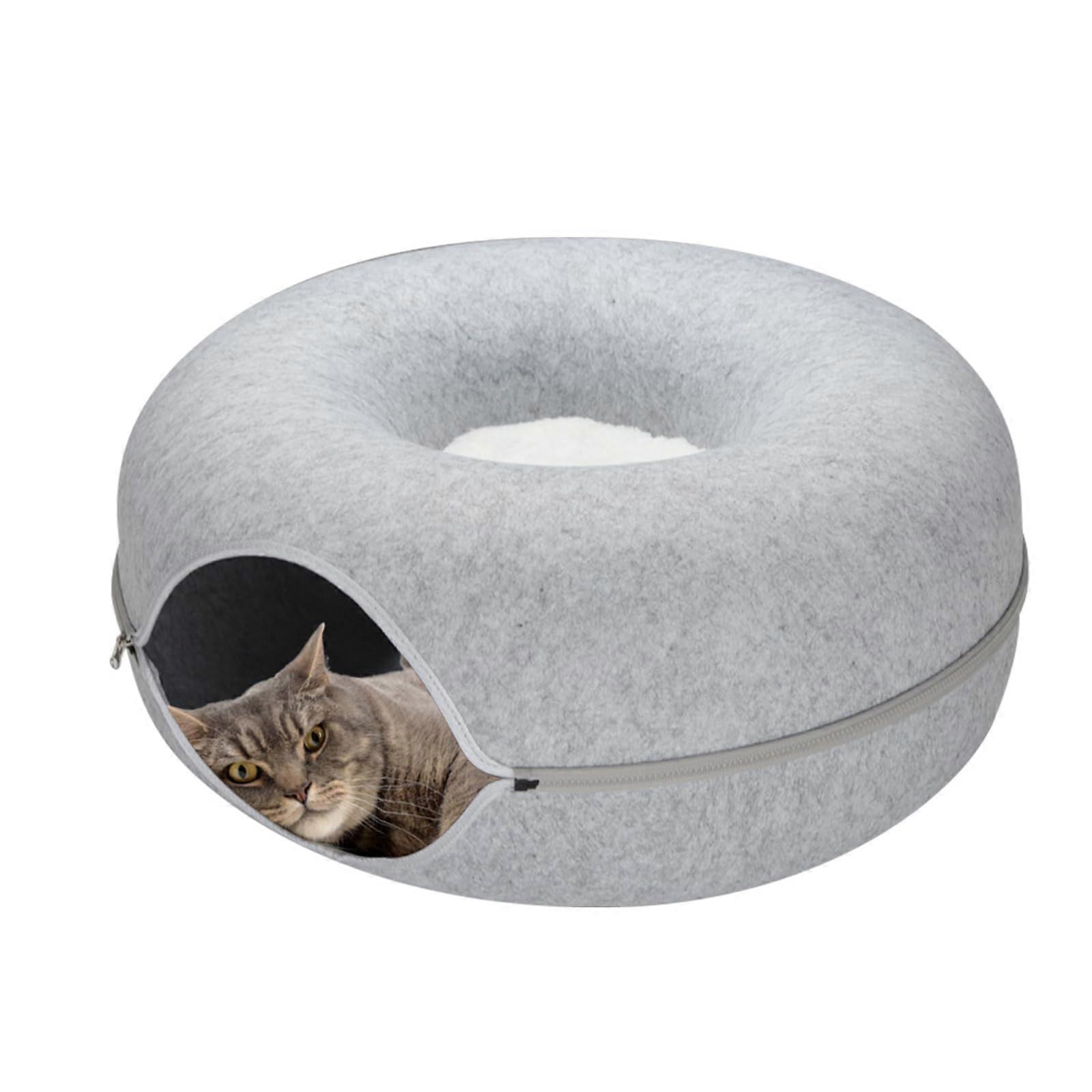 24 24 11 Inches Large Cat Tunnel Bed, Peekaboo Cat Cave for Indoor Cats, Comfortable Washable Cat House
