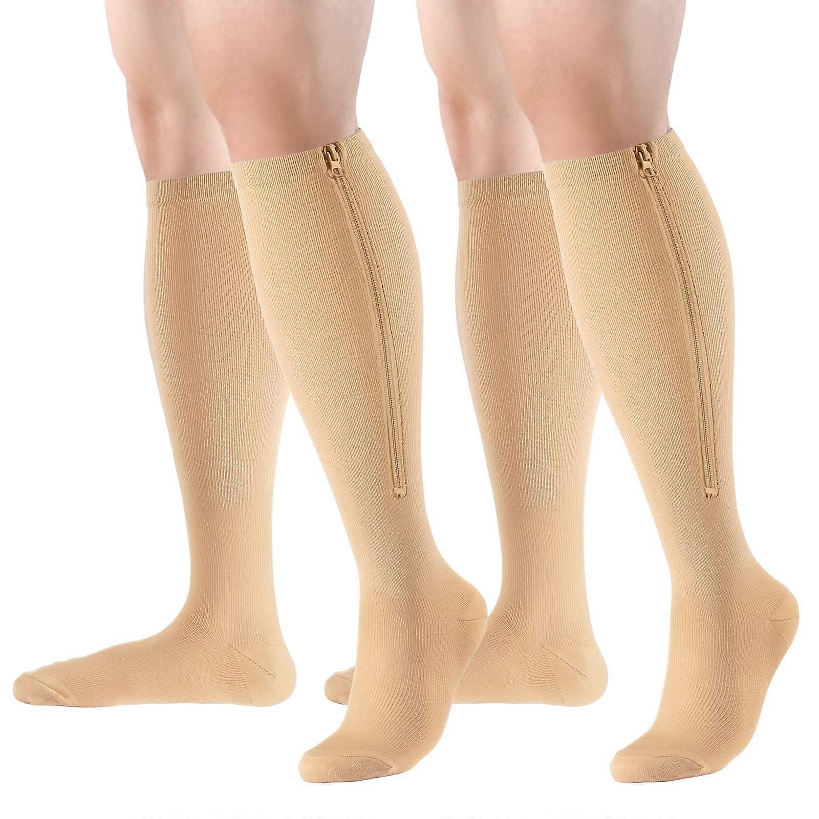 Zipper Compression Socks Close Toe 2 Pairs for WomenMen 1520mmHg Knee High Support Socks for Running Cycling