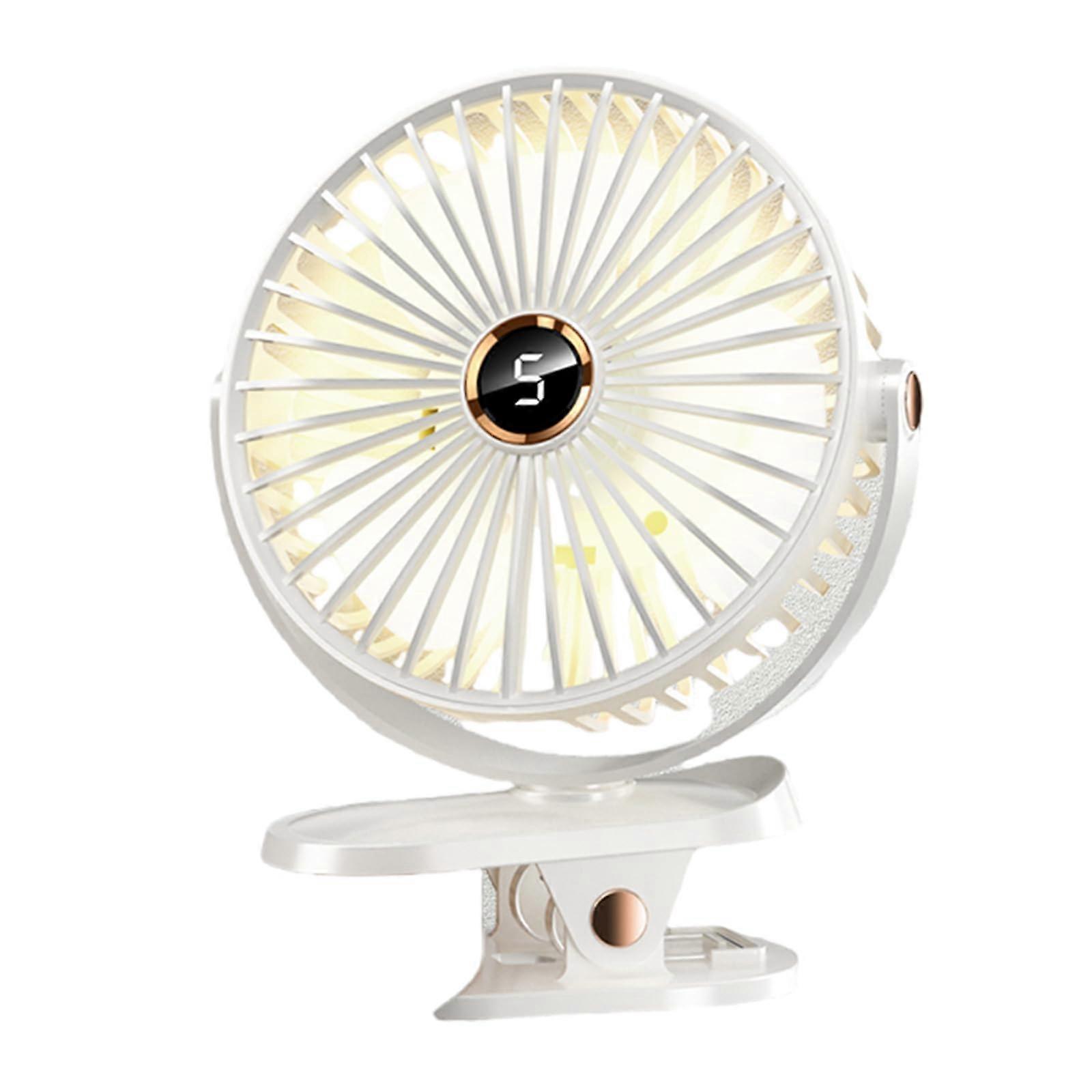 Small Desk Fan USB Charging Clip-On, 5-Speed, Optional Digital Display, Quiet Operation, Compact for Office and Travel
