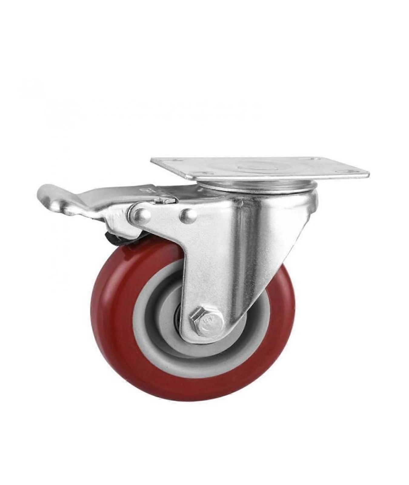 5-Inch Maroon Universal Wheels with Brakes, Double Bearings, PVC Flat Bottom for Storage Cages and Movable Applications