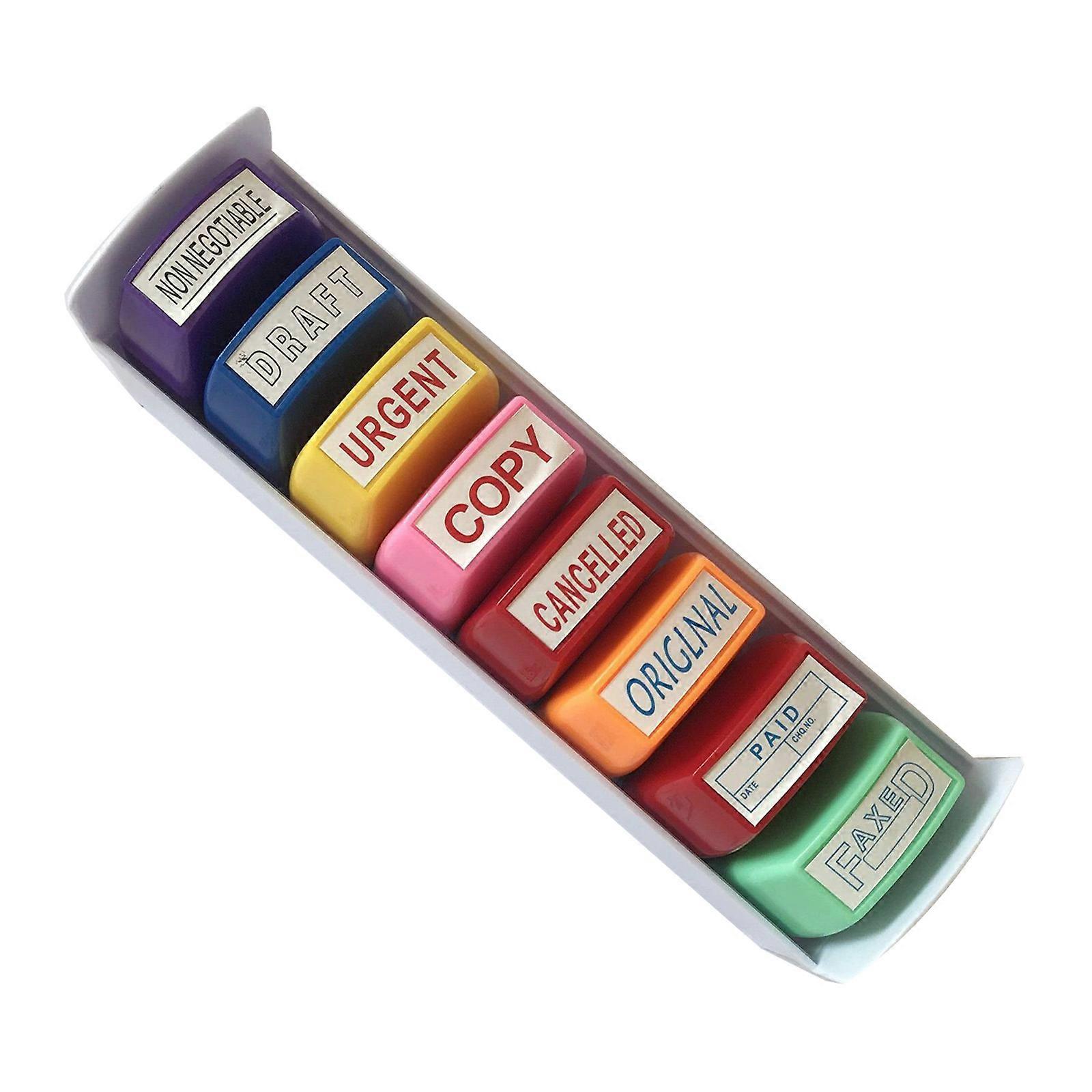 Lot de 8 tampons multicolores pour enseignants, facilitant la correction rapide et les encouragements.