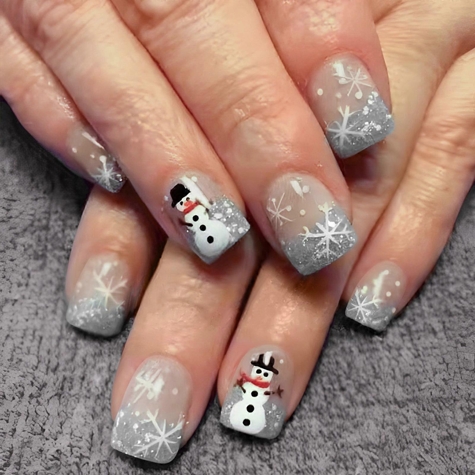24Pcs Cuadrado Uñas Falsas Prensa En Uñas Uñas Artificiales Uñas Falsas Pegamentos En Uñas Diseños De Navidad Consejos De Uñas Francesas Regalos